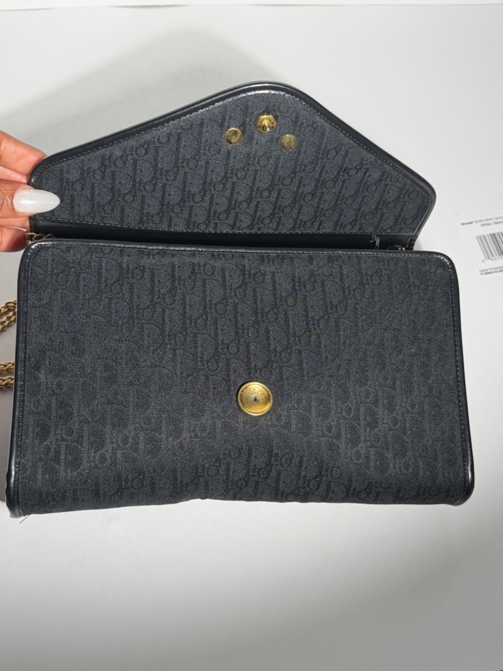 Pre-Love Christian Dior Trotter Canvas  Black Envelope Crossbody with Gold Chain - Picture 13 of 17